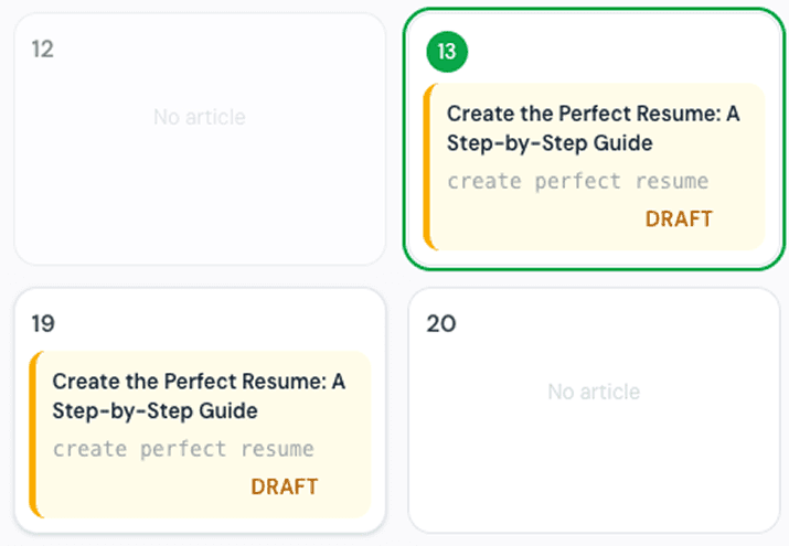 Drag-and-drop content calendar with scheduled articles